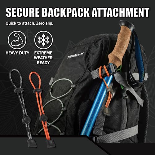 TREKOLOGY Walking Stick Holder Universal Backpack Bungee Cord & Climbing Stick Straps – Heavy-Duty Backpack Bungee Straps for Hiking Essentials, Tripods & Camping Gear – Black/Orange (4-Pack)