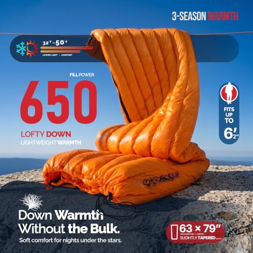 ZOOOBELIVES Ultralight Down Sleeping Bag for Adults, 27 oz 650 Fill Power, 50°F Comfort, 32°F Lower Limit, Lightweight 3-Season Backpacking Camping Bag with Compression Sack, AlpliveT400 - color: Orange
