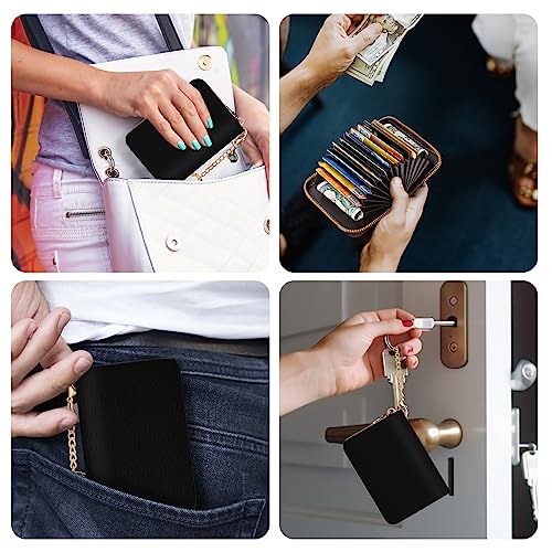 Yonlevres Credit Card Holder RFID Small Wallet Women Keychain Zipper - color: Black