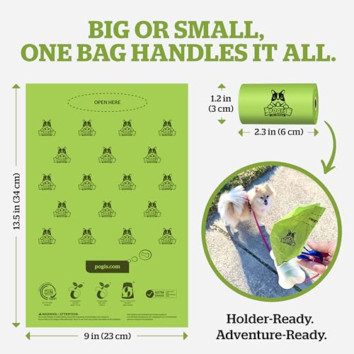 Pogi's Compostable Poop Bags – Leak-Proof, Extra-Large, Made with Plants – 18 Rolls (270 Bags) - size: 1 Count (Pack of 270)