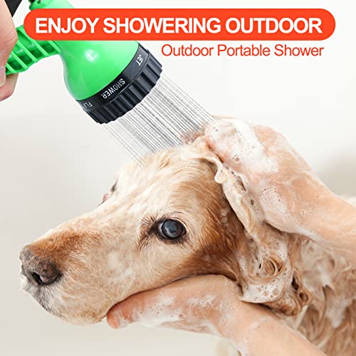 SearQ Portable Camping Shower with 7 Spray Modes, Hand Press Shower with Removable Hose and Head, Pressure Rinse Kit for Hiking, Traveling, Garden, Beach, Pet