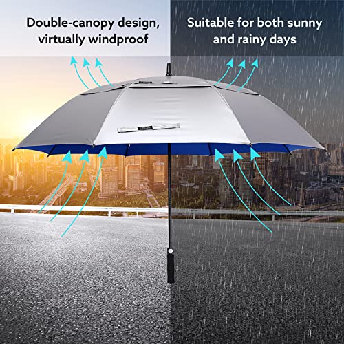 G4Free 47/54/62/68 Inch UV Protection Golf Umbrella Oversized Sun Umbrella | UPF 50+, Auto Open, Vented Double Canopy, Extra Large Coverage, Heavy Duty, Windproof Stick Umbrella - color: Blue/Silver, size: 54 inch