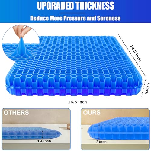 2" Extra Thick Gel Seat Cushion for Long Sitting Pressure Relief - color: Blue, size: Extra Thick - 16.5×14.5×1.96inch