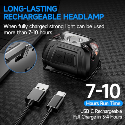 2 Sets High-End Comfortable Camping & Work Headlamp, Long Endurance Lighting 12 Hours, 1000+ LM High Brightness, IPX5 Waterproof, Suitable For Fishing, Running, Maintenance And Other Scenarios