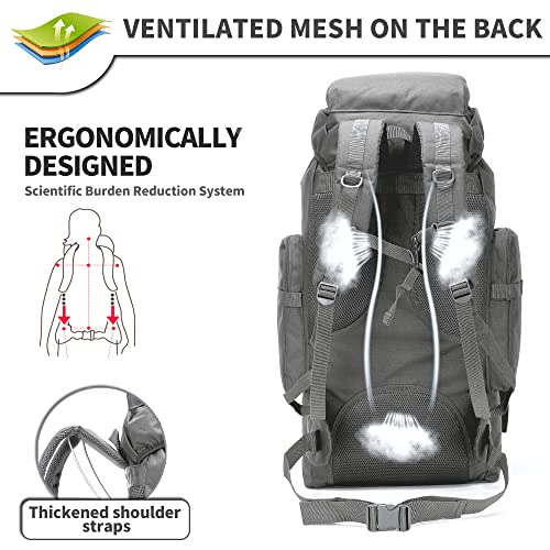 King'sGuard 70L Camping Hiking Backpack for Men Women Large Military Tactical Backpack Molle Rucksack Backpack for Outdoor - color: Gray