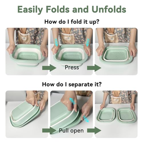 3 Sets 2 in 1 Collapsible Colander and Sink Basin - Collapsible Strainer with Collapsible Wash Basin for Kitchen, RV Camping, Foldable Fruit Vegetable Washing Basket, 2QT 4QT 8QT, Blue - color: Blue, size: S+M+L