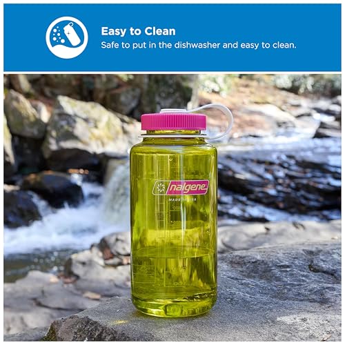 Nalgene 32 oz Wide Mouth Water Bottle, Thrill & Motion, Endive w/Fuschia Purple | BPA Free Material - color: Endive w/ Fuchsia Purple, size: 32 Ounces
