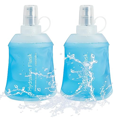 J.CARP 2Pcs 150ml Soft Flask Running Water Bottles, TPU Foldable Running Hydration Flask for Hydration Pack Cycling Hiking Climbing Outdoors Motorbike - color: Blue-2Pcs, 150ml