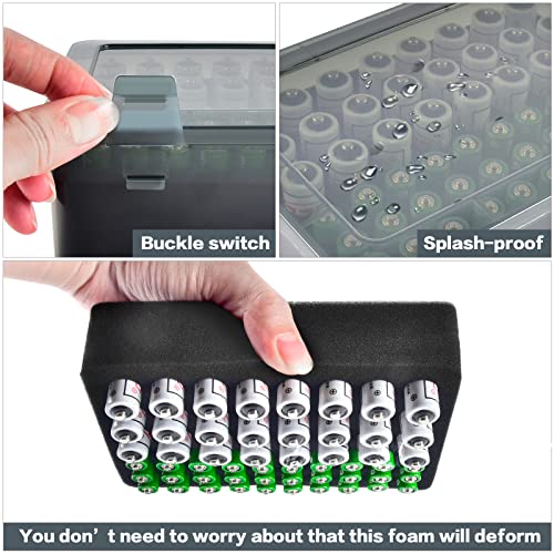 FULLCASE Battery Organizer Storage Box Fits 54 AA AAA Batteries,Grey | Clear Hard-shell,Battery Box, with 24 AA and 30 AAA Foam Slots, Secure Latch and Carry Handle for Drawers,Shelves and Travel - color: Grey