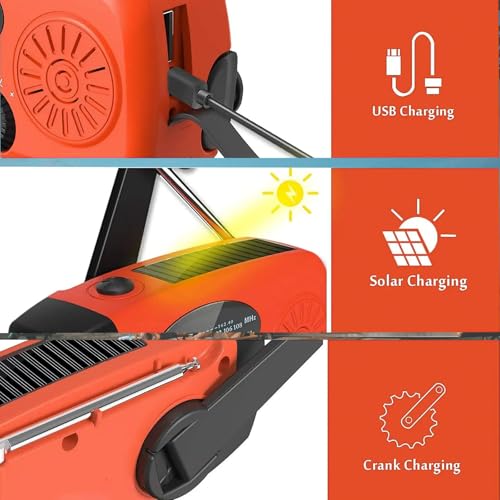 Portable 2000mAh Hand Crank Emergency Solar Panel SOS Weather Radio, Self-Powered 7 NOAA Channels Emergency Radio, WB/AM/FM Radios with Reading Lamp (Orange) - color: Orange