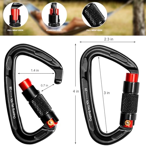 Oupeng sky Auto Locking Carabiner Clips - 28KN (6172lbs) Heavy Duty Caribeaners, Large Carabiner Clip for Keychains，Hammock，Camping, Gym, Hiking, Outdoor ，Dog Leash - color: 2 Black+Red
