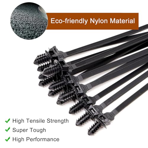 Push Mount Zip Ties, 8 inch Cable Zip Tie Black Wire Tie with Push Pin Fir Tree Zip for Indoor and Outdoor (100 Pack) - size: 8.3x0.2inch (100Pcs)