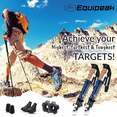 Hiking Poles Collapsible Lightweight & Adjustable - Quick Lock Foldable Trekking Poles, Hiking Sticks with Cork Grip & Foam Handle, Nordic Walking Poles for Women, Men & Seniors on Travel