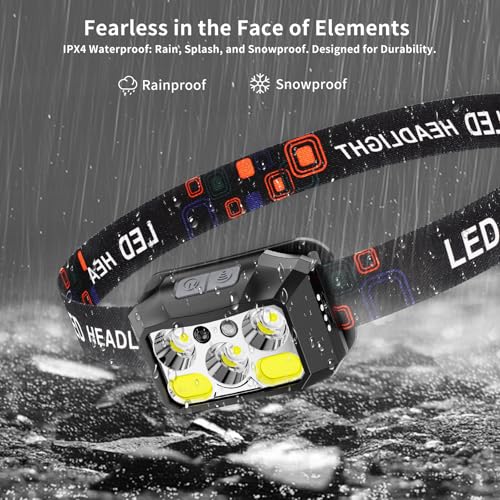Headlamp Rechargeable LED, 400 Lumens with Red & White Light, 8 Modes, USB-C Charging, IPX4 Waterproof, for Running, Hiking, Fishing, and Camping - color: Black