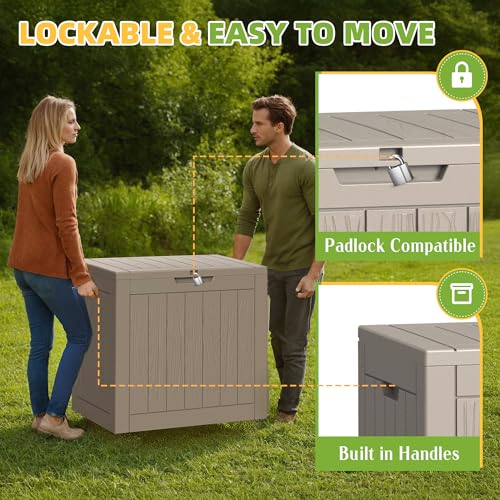 30 Gallon Waterproof Resin Deck Box, UV Resistant Outdoor Storage for Garden, Patio, Porch, Delivery（Grey，30 Gallon） - color: Grey, size: 30 Gallon