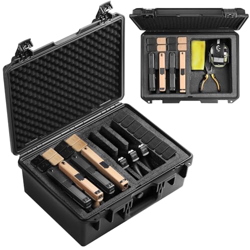 Pistol Case for Multiple Handguns, 3 Foam Types & Multiple Layout Available, Firearm Travel Carrying Case Fits Glock, Beretta, S&W, Waterproof Gun Box - color: Hold 7 Guns (4+3 Layout), size: Standard Foam