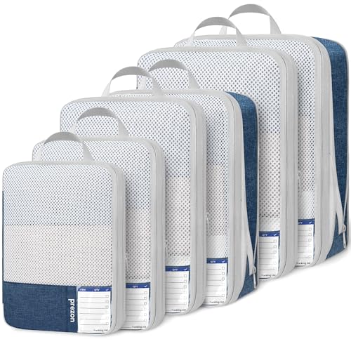 Compression Packing Cubes for Travel, Lightweight Vacation Travel Essentials, Travel Accessories for Suitcase Organizer Bags Set, Durable Luggage Organizer - color: Navy, size: 6 set-EVA
