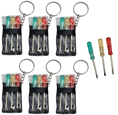 Mini Screwdriver Set Keychain with 3 Tools (12 Packs) (2.5") Miniature Metal Key Chains Includes 2 Flathead and 1 Crossing Screwdrivers in a Portable Pouch