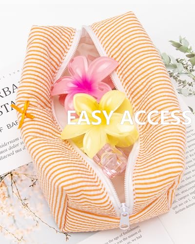 PAZIMIIK Cozy Makeup Bag for Women,Zipper Cosmetic Pouch,Stripe Orange - color: Stripe Orange