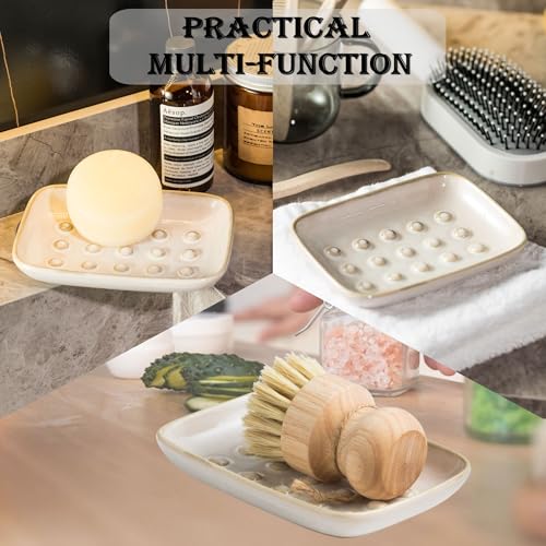 Miamolo Soap Dish for Shower, Ceramic Soap Dish Non-Slip Soap Holder Bar Saver Tray for Bathroom Kitchen Sink, Floating Point Design Save Soap Loss - color: Beige, size: Floating Point Design