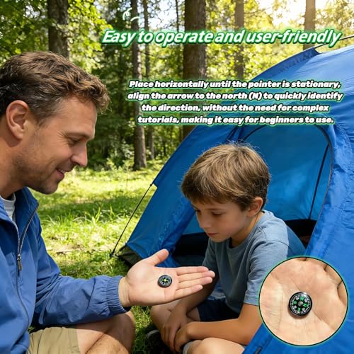 25-Pack Mini Liquid Filled Compass - 20mm Pocket Sized Directional Compass for Hiking, Camping, Survival, Outdoor Activities, Emergency Kits, and Gifts, Black with Green Markings