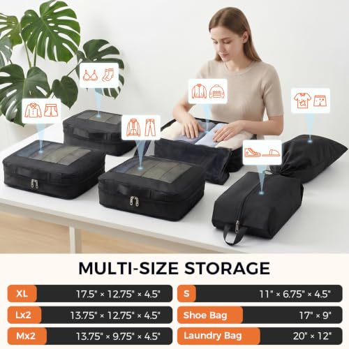 BAGAIL Compression Packing Cubes for Travel Essentials, 8 Set-Black - color: Black, size: 8 Set