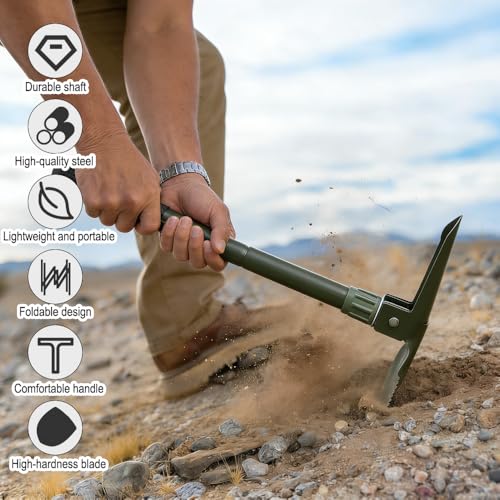 Mini Folding Shovel, Portable Lightweight Outdoor Tactical Survival Foldable Mini Shovel, Entrenching Tool, Camping, Hiking, Digging, Car Emergency - Green