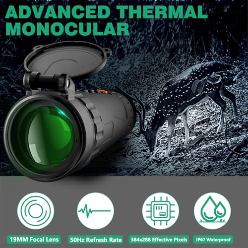 Night Vision Monocular 384x288 (50 Hz) Thermal Imaging Monoculars, 4X Digital Zoom, Detection 3620yd, 5 Mode, 7H+, No-Shutter Tech WiFi Heat Vision Infrared Imager for Hunting Camping - size: 19MM