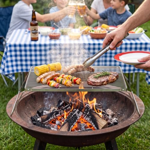 REDCAMP Large Folding Campfire Grill, Heavy Duty Portable Stainless Steel Camping Grill Grate with Carrying Bag for Outdoor Cooking Camping Hiking Backpacking Picnic BBQ - size: 15.8"x10.6"x5"