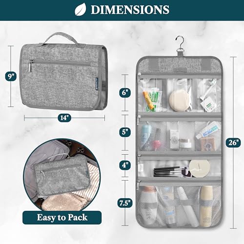 PAVILIA Hanging Toiletry Bag for Women Men Foldable Travel Organizer, Grey - color: Heather Grey