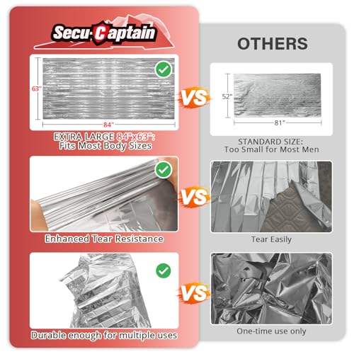 SecuCaptain Survival Emergency Thermal Blankets: 75 Pack Extra Large 84” x63” Space Mylar Blanket Kit for Outdoor Cold Winter Camping Hiking Car Bug Out Bag or First Aid - color: Sliver, size: 75 Pack