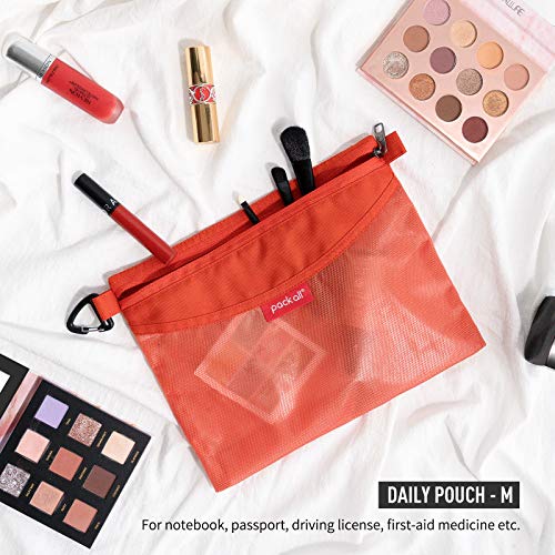 pack all 3 Pcs Water-Resistant Zipper Pouch, Mesh Zipper Bag - color: Orange, size: Set