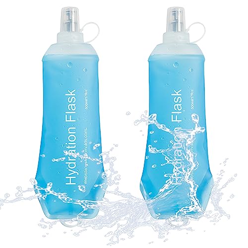 J.CARP 2Pcs 500ml Soft Flask Running Water Bottles, TPU Foldable Running Hydration Flask for Hydration Pack Cycling Hiking Climbing Outdoors Motorbike - color: Blue-2Pcs, 500ml