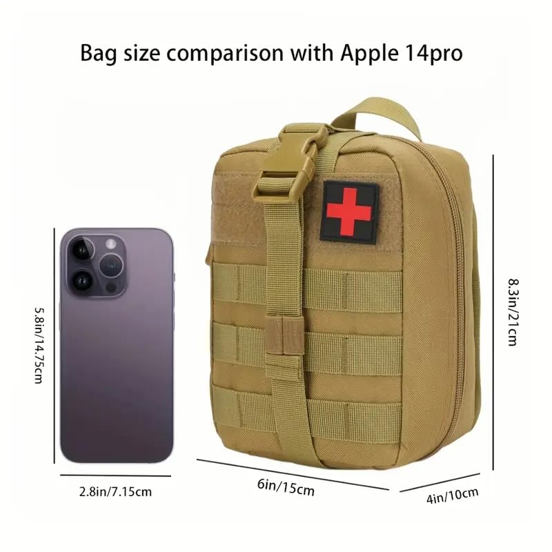 Tactical MOLLE Med Pouch - Waterproof Outdoor First Aid Kit, Molle System Combat EMT Pouch for Emergency Survival Gear, Camping, Hiking & Rescue - color: Khaki