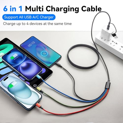 6 in 1 Multiple Charging Cable,USB A/C Universal Charger Cable 2 Pack 6Ft - size: 6 ft