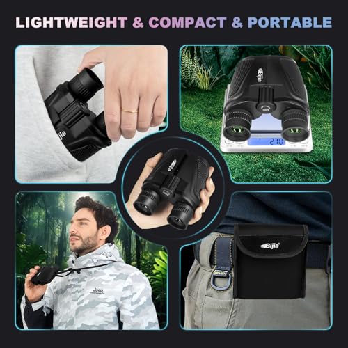 BIJIA 12 x 25 Compact Binoculars for Adults and Kids, Easy Focus Small Binoculars with BAK4 Prism, Large Eyepiece, Waterproof, Low Light Vision for Travel, Hiking, Bird Watching, Hunting, Concerts