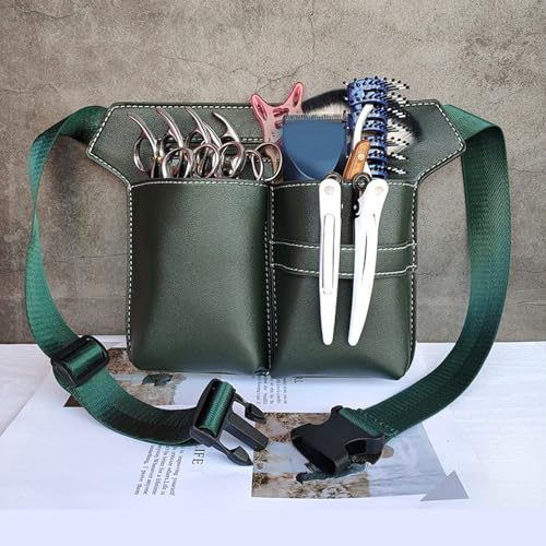 Scissor Bag,Barber PU Leather Waist Pouch,Professional Hairdressing Tools Storage Holster with Waist Belt,Hairstylist Waist Belt,Professional Hairdressing Tools Storage Holster - color: Green