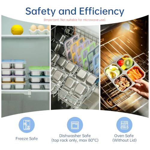 BEFOY 4-Pack Stainless Steel Snack Box, Leak-Proof Bento Lunch Container | Snackle alternative. 4 compartment divided. Meal prep, food storage. Kids, adults. Reusable, stackable. School, picnic travel - color: Gray, size: 2
