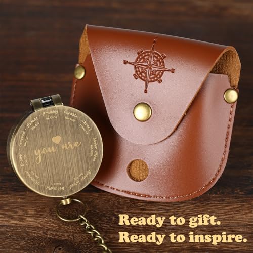 Engraved Brass Compass with Scripture, Inspirational Baptism Gift for Boy Girl Women Men, First Communion or Confirmation Gift, Christian Travel Hiking Religious Pocket Compass for Graduation Birthday