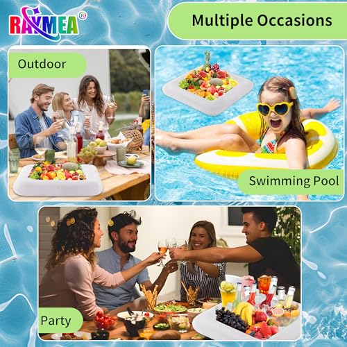 RAYMEA Inflatable Ice Serving Bar 2 PCS, Portable Salad Ice Tray Food Drink Pool Containers Inflatable Cooler for Summer Parties, BBQ, Graduation, Camping or Picnic (24 Inch White)