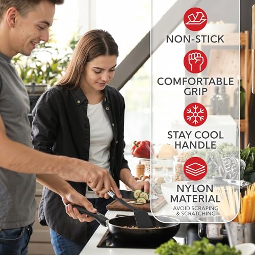 Kitchen Utensils Set, 10 Nylon Stainless Steel Cooking Utensils, Non Stick and Heat Resistant Cookware set New Chef's Gadget Tools Collection - color: Black