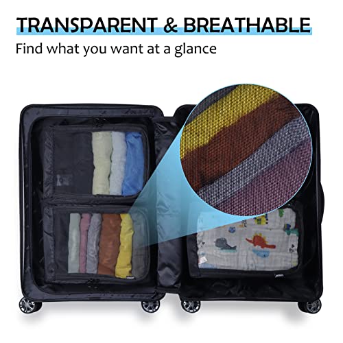 Gloppie 4-Pack Packing Cubes for Luggage - Organizer Suitcase Bags Set - Carry On Travel Accessories - color: 4 PACK Black Honeycomb