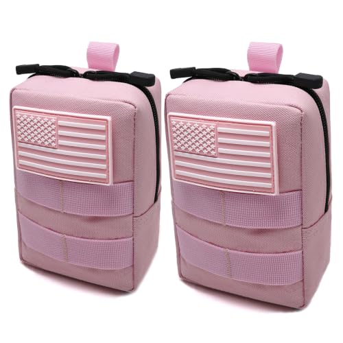 2 Pack Tactical Molle Pouches Small Molle Utility Pouch Small Tactical Accessory Bag Belt Pouches Vest Pouch Compact Water-Resistant EDC Pouch with Flag Patch - color: Pale Pink