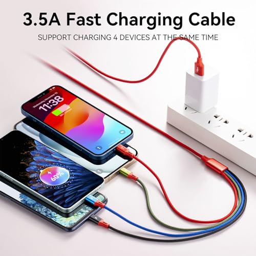 4 in 1 Multi Charging Cable 3.5A, 2Pack 6Ft 4 in 1 Multiple Charging Cord - size: 6ft