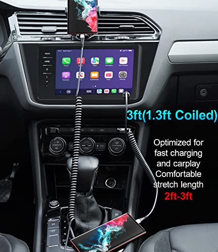 USB C Cable Fast Charging, 2Pack 3ft Coiled USB A to Type C Charge Cord for | Car USB-C Charging Cable Compatible with iPhone 17/16/15/Samsung Galaxy S20 S10 S9 S8 Plus Note 10 and More USB C Devices - color: Silver, size: 3FT, style: USB A to USB C