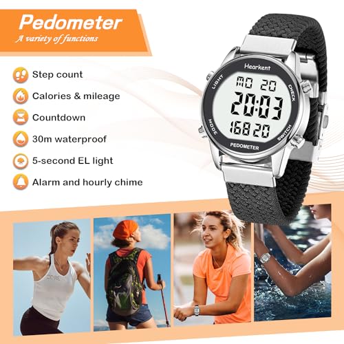 Hearkent Pedometer Watch,Step,Mileage&Calorie Tracker,Large Numbers - color: Black