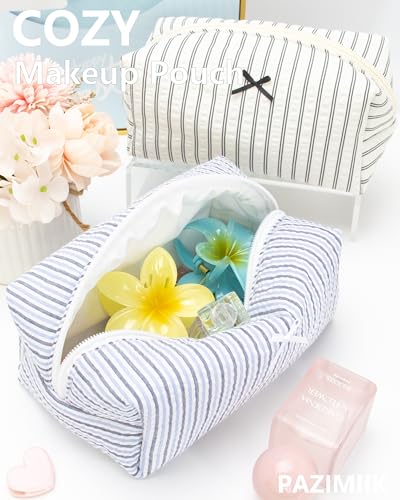 PAZIMIIK Cozy Makeup Bag for Women,Zipper Cosmetic Pouch,Stripe Blue Mix - color: Stripe Blue Mix