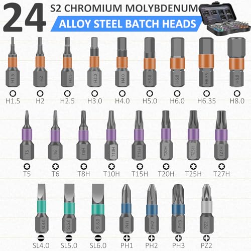 24 in 1 Magnetic Screwdriver Set, DIY Ratchet Screwdriver Set, Multi Bit Magnetic Drive Set with Detachable Ratchet Handle, Portable Compact Repair Tool Kit - color: Light Gray