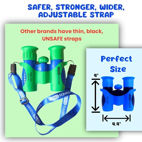 Living Squad Kids Blue Binoculars 8x21 - Kids Age 3-12, Shock Proof Compact Binoculars Set with High Resolution Optics Toys for Bird Watching, Stargazing, Hunting, Hiking, with Case, Neck Strap