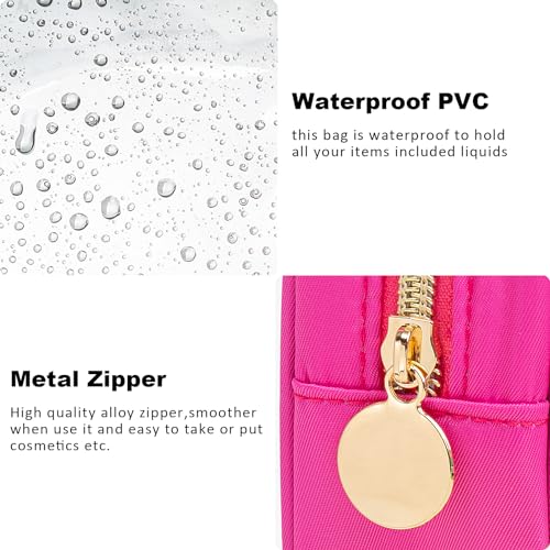 FFaw Small Clear Makeup Bag, Nylon Mini Cosmetic Bag Small Makeup Pouch for Purse TSA Approved Travel Toiletry Bags with Zipper Cute Makeup Case Organizer Car Bag for Women Girls (Rose Mini) - color: Rose Mini